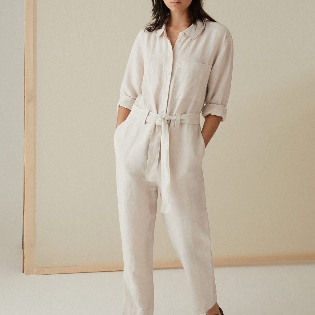 Toast Uk Off White Linen Jumpsuit Coverall, Size Xs-S